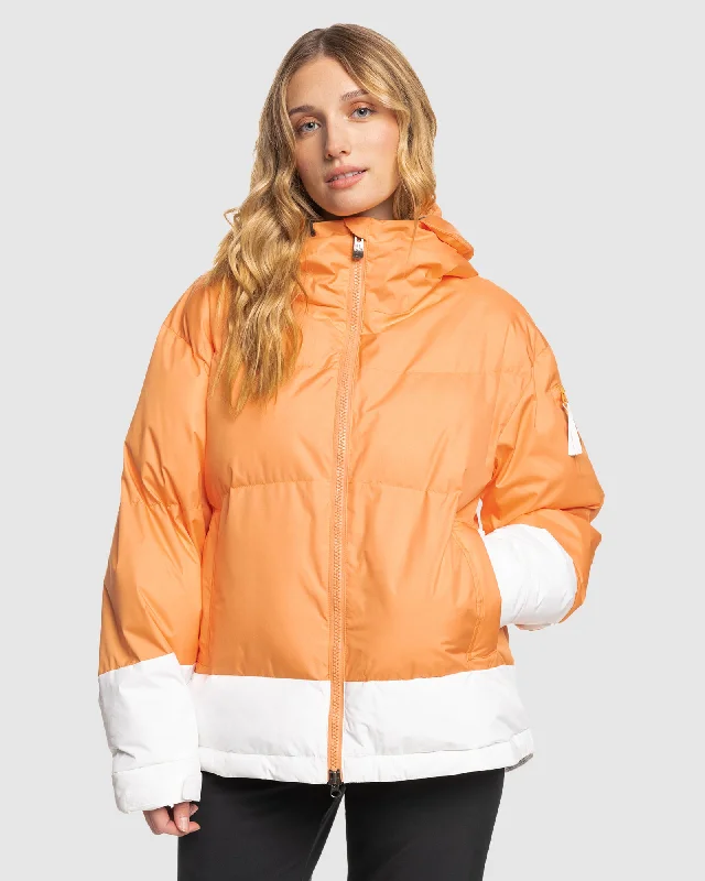 Womens Chloe Kim Puffy Snow Jacket Front Pockets Side Pockets Patch Pockets