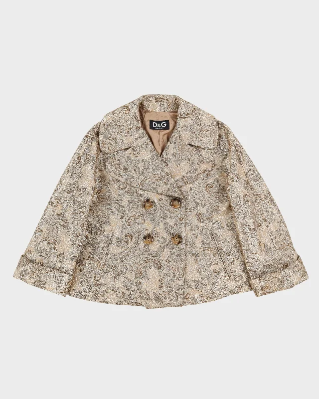 D & G Dolce & Gabbana Gold Brocade Jacket - S Belted Jacket Elasticated Jacket Padded Jacket