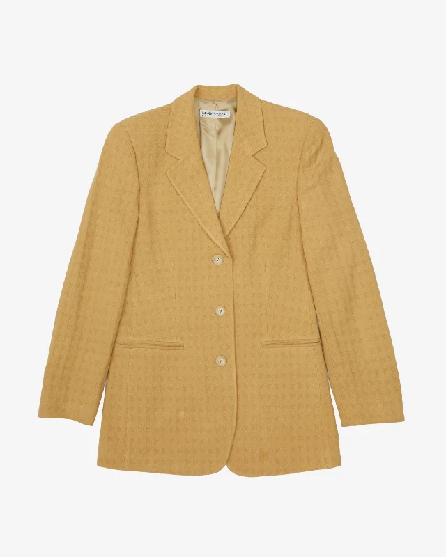 Emporio Armani Yellow Jacquard Blazer Jacket - XS Boat Neck Shawl Collar Notched Collar