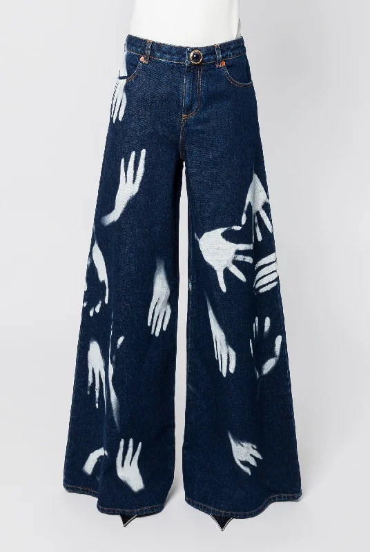 Area Handprint Wide Leg Jean Stylish Plus Size Denim Jeans