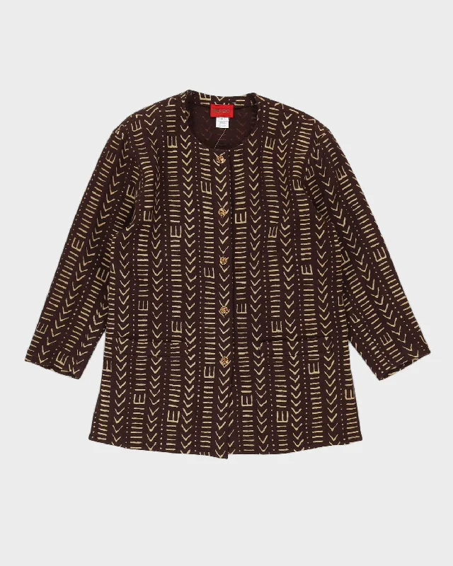 Kenzo Paris Brown Patterned Jacket - M Notch Collar Jacket Peter Pan Collar Jacket Cowl Neck Jacket