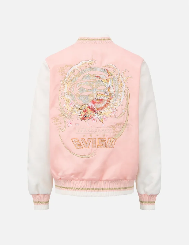 “Koi Playing in the Waves” and Kamon Embroidery Souvenir Jacket Belted Jacket Elasticated Jacket Padded Jacket