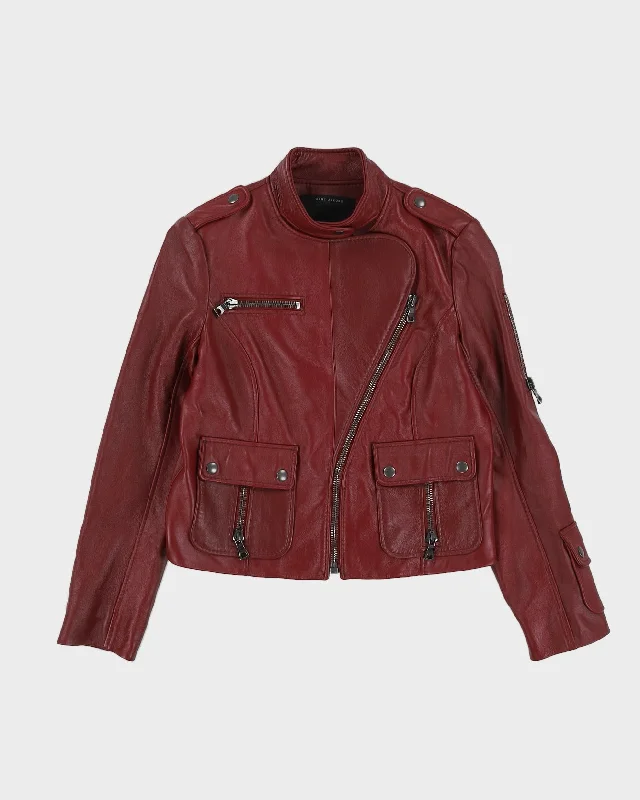 Marc Jacobs Burgundy Leather Jacket - XS Print Jacket Jacquard Jacket Patchwork Jacket