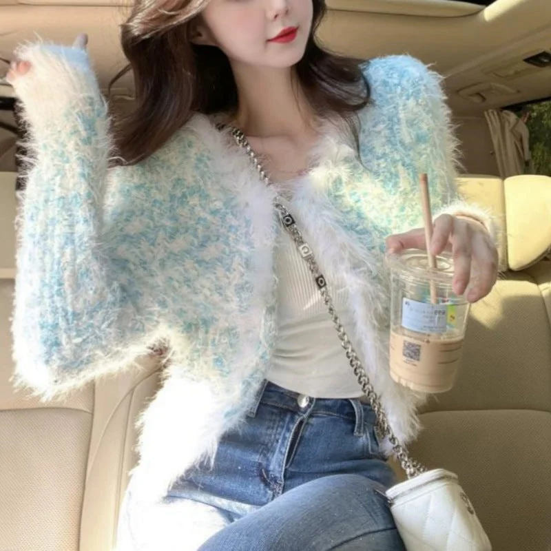 NiDELL French Style Imitation Mink Jacket Long-Sleeved Tassel Fresh Sweet Knitted Cardigan Top Female . New Autumn and Winter Sweaters Corduroy Jacket Velvet Jacket Brocade Jacket