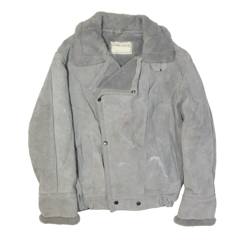 OAKLANDS Aviator Jacket Grey Suede Womens L Herringbone Jacket Checkered Jacket Solid Jacket