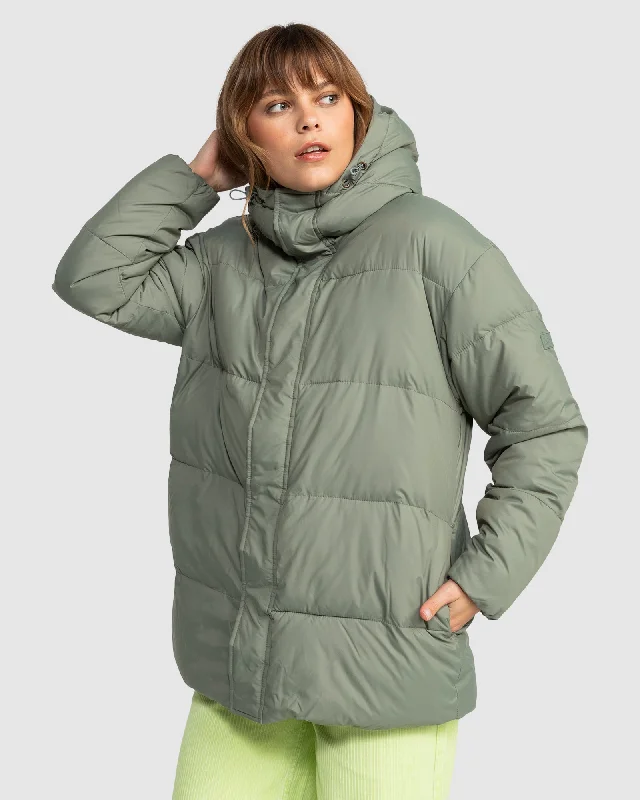 Womens Ocean Dreams Sherpa Hooded Puffer Jacket Trench Coat Raincoat Waterproof Jacket