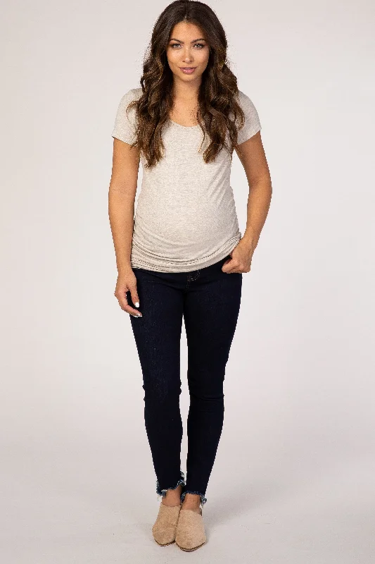 PinkBlush Navy Blue Distressed Hem Maternity Jean Trendy Plus Size Jeans