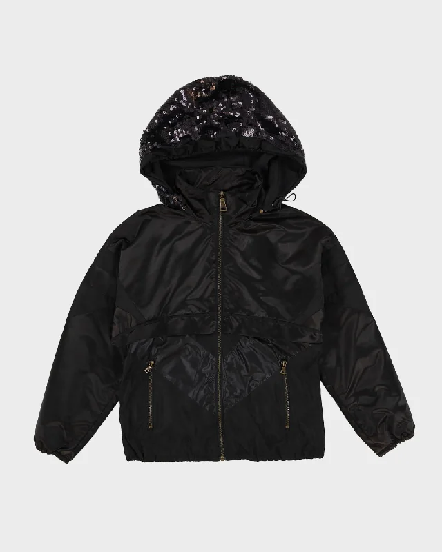 Prada Black Sequin Hooded Windbreaker Jacket - XS Wool Jacket Cashmere Jacket Tweed Jacket