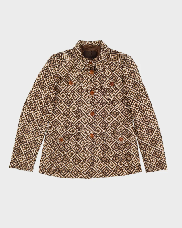 Prada Brown Patterned Blazer Jacket - S Front Pockets Side Pockets Patch Pockets