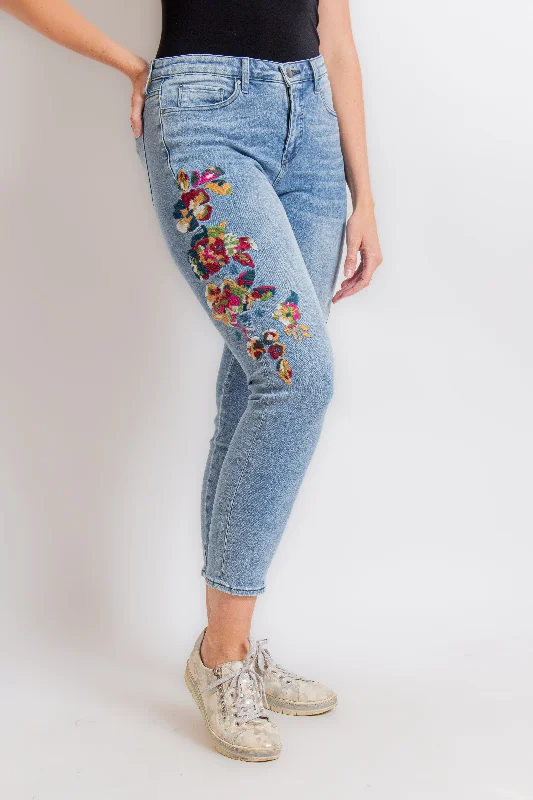 Floral Embroidered Jean Classic Button Fly Jeans