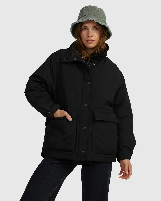 Womens This Time Puffer Jackets Zip Front Button Front Snap Front