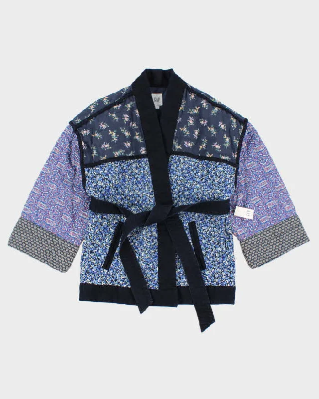 Women's Blue Gap Quilted Kimono Style Jacket - M Collared Jacket Crew Neck Jacket Turtle Neck Jacket