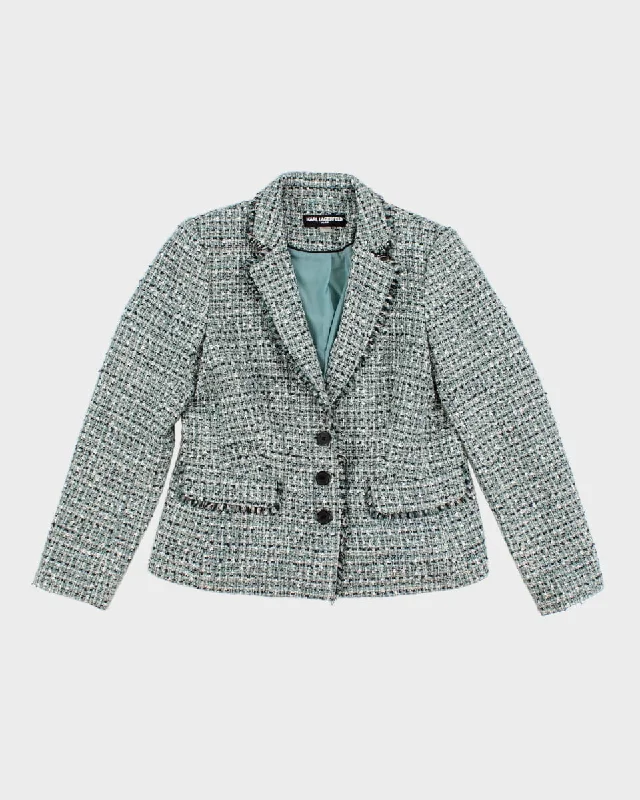 Women's Karl Lagerfeld  Buckled Tweed Bouclé Blazer Jacket - M V-Neck Jacket Boat Neck Jacket Square Neck Jacket