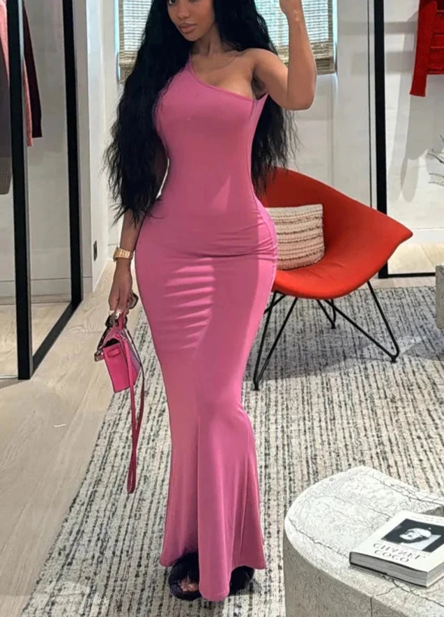 A&A Backless Body Shaping One Shoulder Maxi Dress Classic V-Neck Maxi Dress