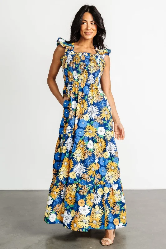 Adela Maxi Dress | Blue Multi Floral Cozy Open-Back Maxi Dress