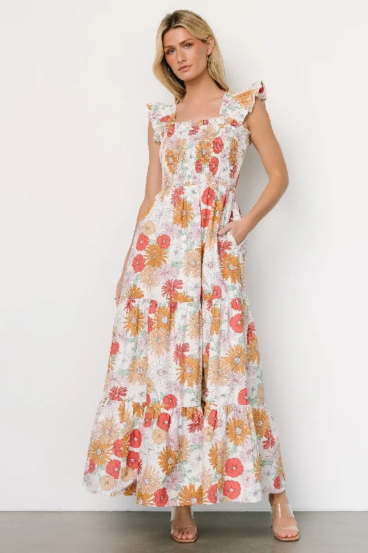 Adela Maxi Dress | Cream Multi Floral Stylish Boho Chic Maxi Dress
