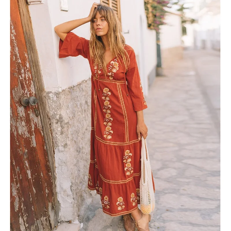 BerriesJam - Ally Story Squre Patchwork Maxi Dress Trendy Fit-and-Flare Maxi Dress