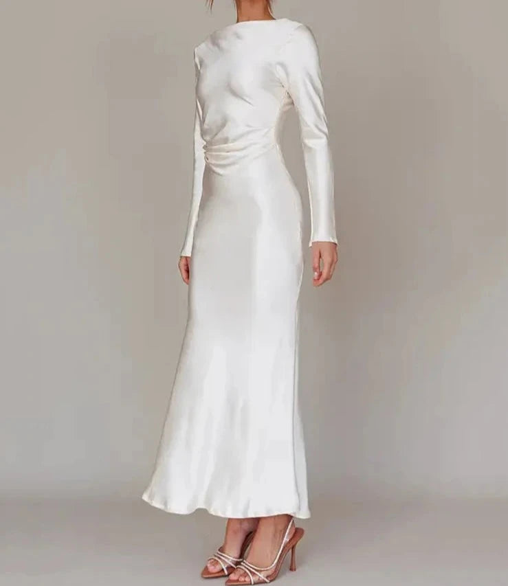 A&A Bodycon Long Sleeve Satin Maxi Dress Trendy Satin Maxi Dress