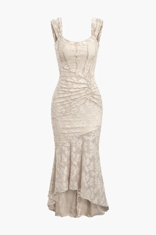 A&A Off Shoulder Lace Ruffle Maxi Dress Comfortable Bohemian Maxi Dress