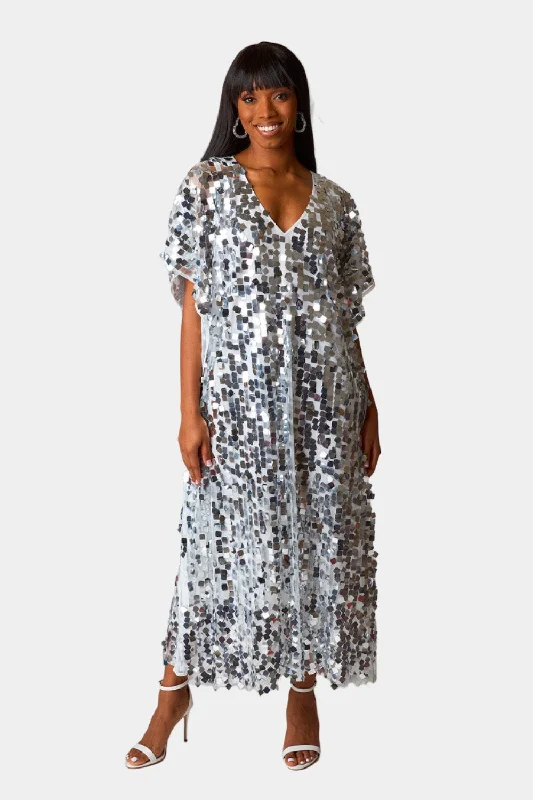 Atlas Sequin Caftan Maxi Dress - Overcast Elegant Boho Maxi Dress