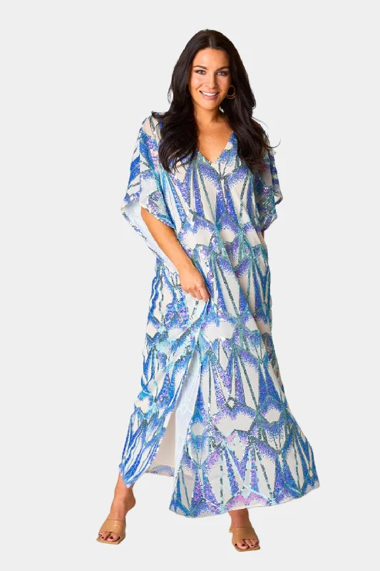 Atlas Sequin Caftan Maxi Dress - Queen of The Sea Elegant Maxi Dress with Ruffles