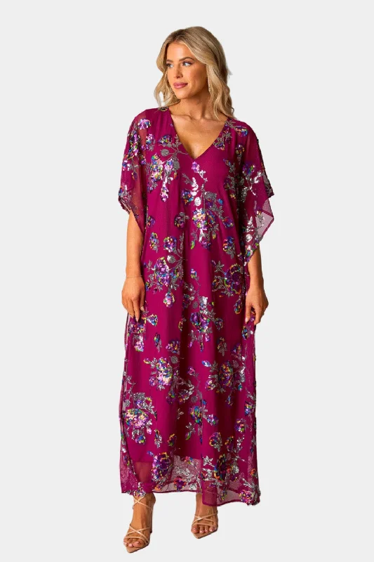 Atlas Sequin Caftan Maxi Dress - Red Sangria Cozy Knitted Maxi Dress