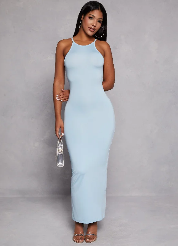 Daisy High Neck Slit Back Maxi Dress Trendy V-Neck Maxi Dress