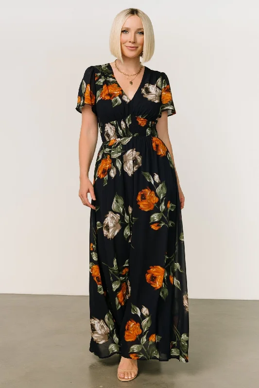 Birdie Maxi Dress | Midnight Navy Floral Stylish Longline Maxi Dress