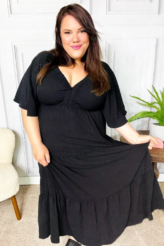 Talk Of The Town Black Elastic V Neck Tiered Maxi Dress (Open Pack) Trendy Floral Print Maxi Dress Talk Of The Town Black Elastic V Neck Tiered Maxi Dress (Open Pack) Trendy Floral Print Maxi Dress