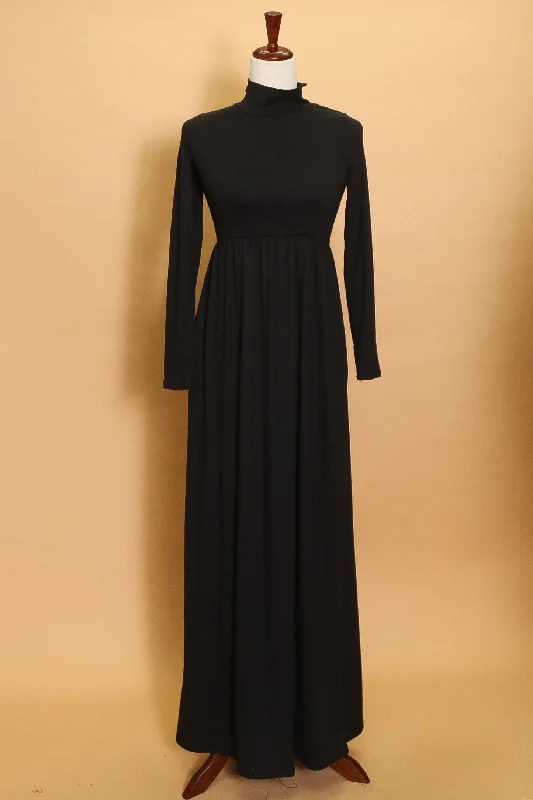 Black Long Sleeve Maxi Dress Comfortable Maxi Dress with Belt