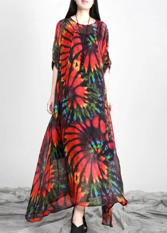 Bohemian Red Print Chiffon Maxi Dresses Elegant Lace Maxi Dress