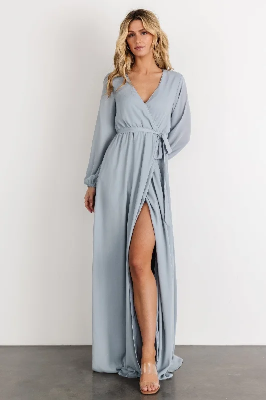 Breanne Faux Wrap Maxi Dress | Light Blue Chic Off-Shoulder Maxi Dress