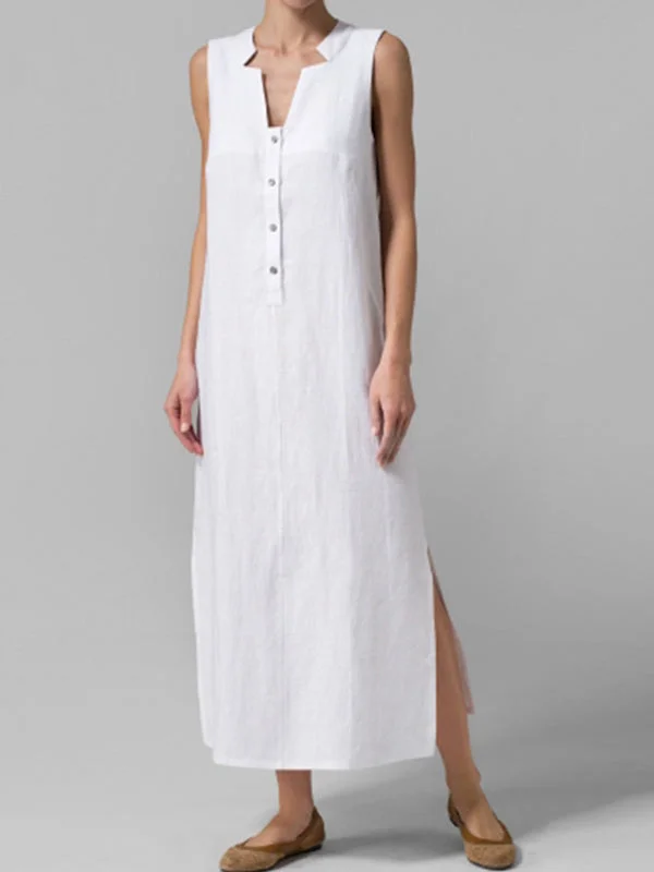 Button Align Slide-On Maxi Dress Stylish A-Line Maxi Dress