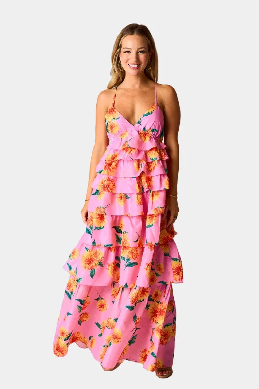 Callie Tiered Maxi Dress - Sunflower Trendy Maxi Dress with Bow