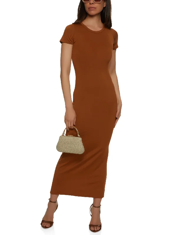 Daisy Solid Crew Neck Maxi Dress Elegant Wraparound Maxi Dress