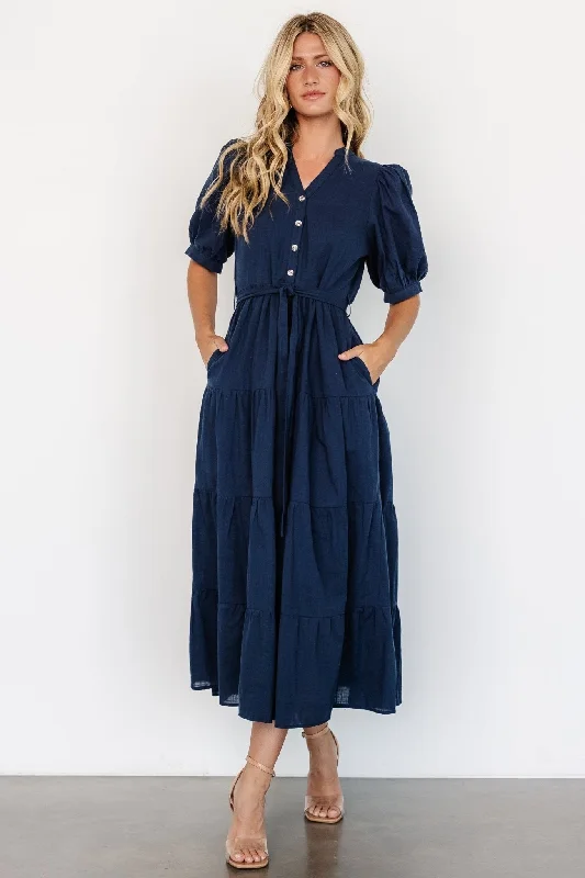 Camille Maxi Dress | Navy Trendy Off-Shoulder Ruffle Maxi Dress