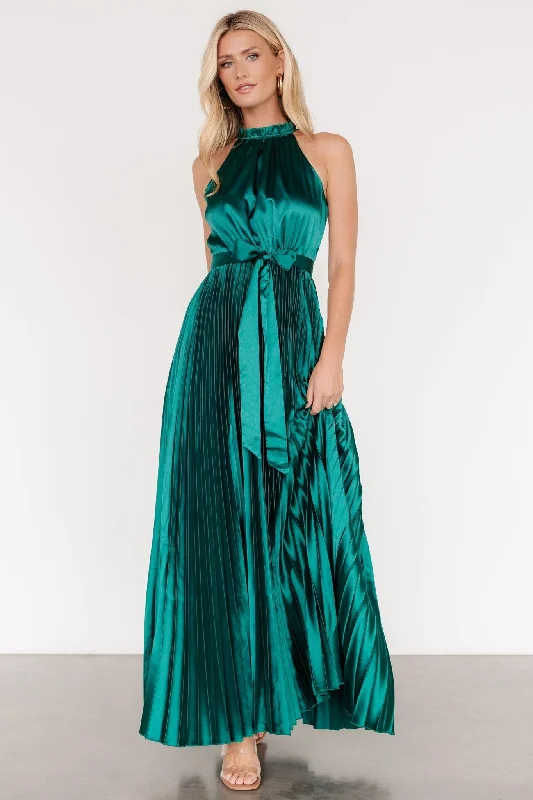 Capulet Pleated Maxi Dress | Emerald Stylish Longline Maxi Dress