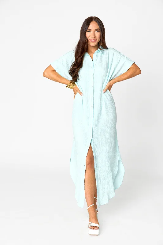 Carmen Cover Up Caftan Maxi Dress - Aqua Elegant Lace Maxi Dress