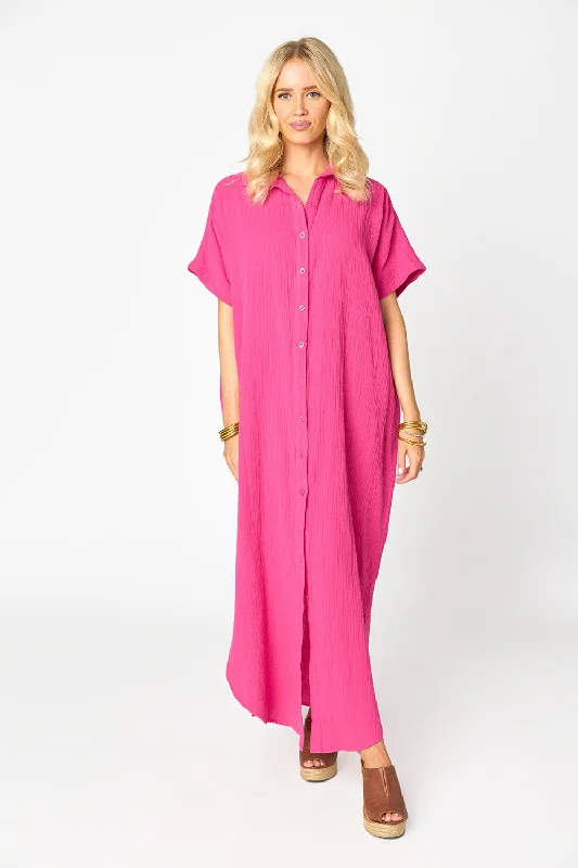 Carmen Cover Up Caftan Maxi Dress - Hot Pink Classic Tulle Maxi Dress