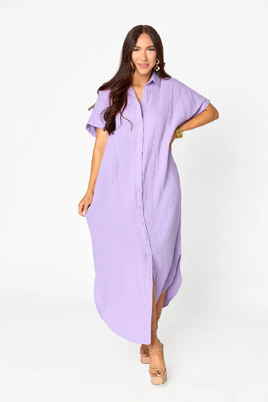 Carmen Cover Up Caftan Maxi Dress - Lavender Trendy Maxi Dress with Lace