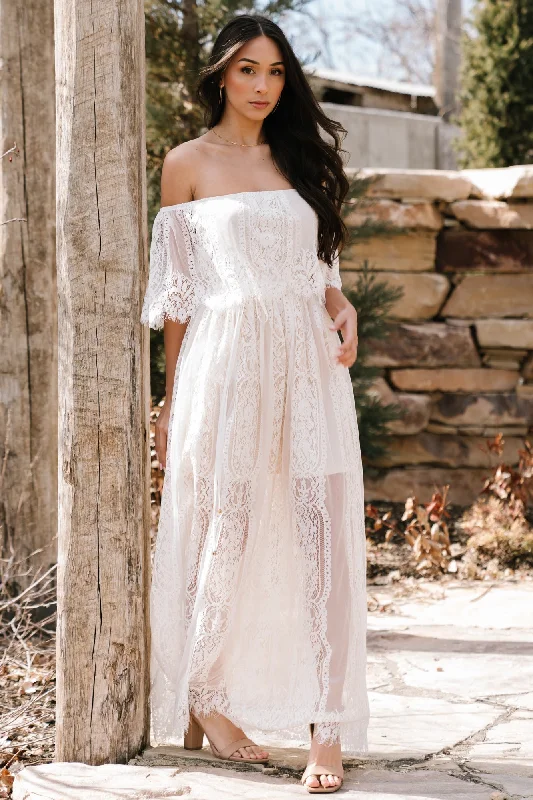 Caroline Lace Maxi Dress | Off White Elegant Silk Maxi Dress