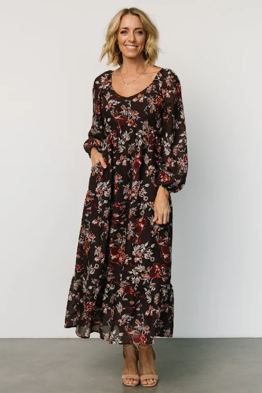 Chantae Maxi Dress | Dark Plum Print Fashionable High-Low Maxi Dress