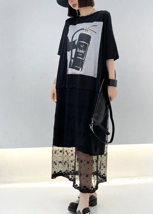 Comfy Black Print Patchwork Lace Maxi Dresses Summer Fashionable Open-Back Maxi Dress Comfy Black Print Patchwork Lace Maxi Dresses Summer Fashionable Open-Back Maxi Dress