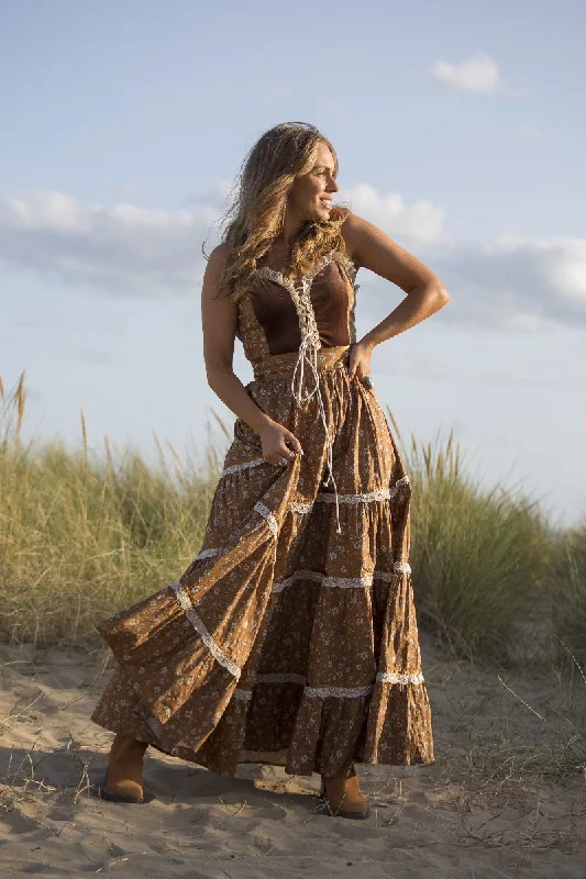 Darcy Maxi Dress in Forest Fawn Brown Fashionable High-Low Maxi Dress