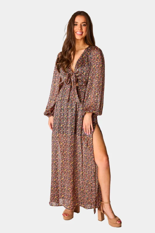 Desirae Long Sleeve Maxi Dress - Color Burst Comfortable Plunging Neckline Maxi Dress Desirae Long Sleeve Maxi Dress - Color Burst Comfortable Plunging Neckline Maxi Dress
