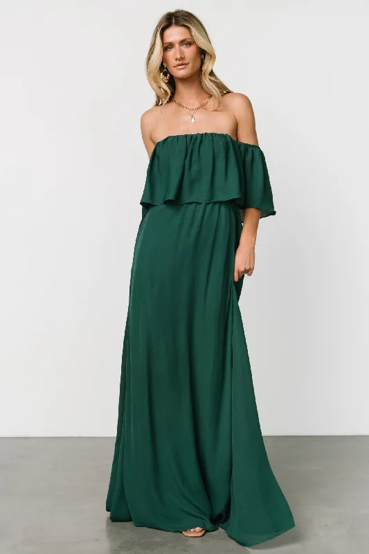 Diana Off Shoulder Maxi Dress | Emerald Trendy Floral Print Maxi Dress