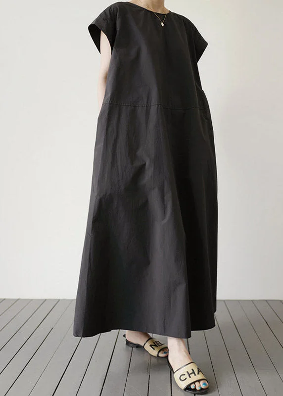 DIY Black O-Neck Patchwork Solid Maxi Dress Short Sleeve Classic Solid Maxi Dress