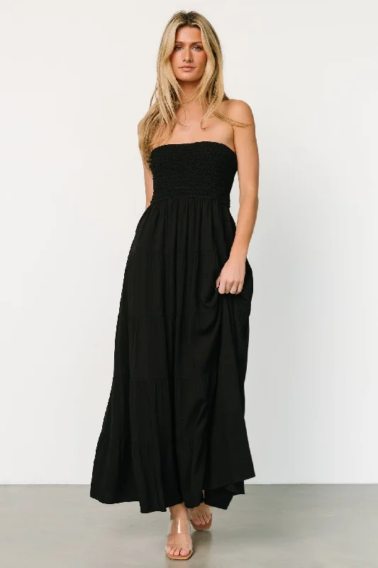 Domenica Strapless Maxi Dress | Black Chic Summer Floral Maxi Dress