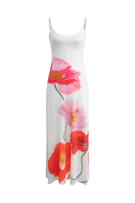 A&A Backless Printed Flower Vacation Maxi Dress Fashionable Open-Back Maxi Dress