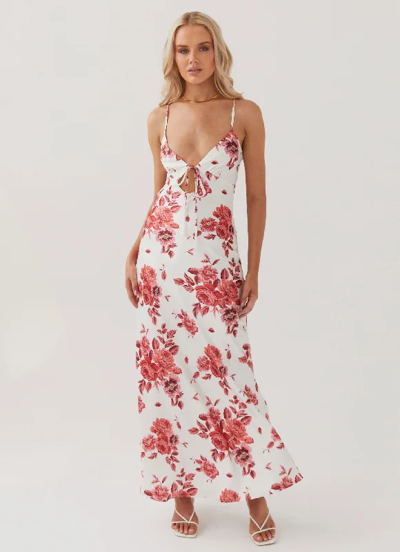 Flora Satin Maxi Dress - Rosa Floria Elegant Maxi Dress with Lace